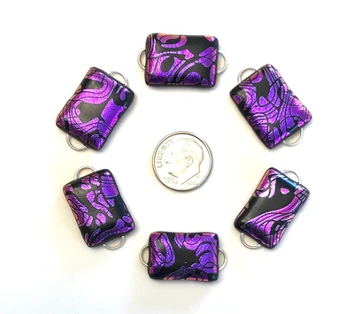 Dichroic Glass Fused Links! 2 Hoops - 6 pieces - Regular size - Handmade in USA - Image 1 of 2