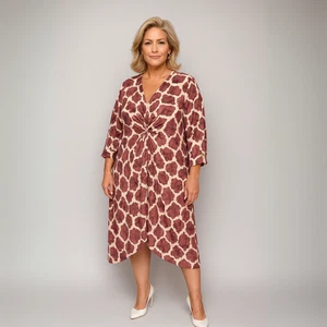 Pink Giraffe Loose Fitting V-Neck Knot Front Dress - Picture 1 of 2