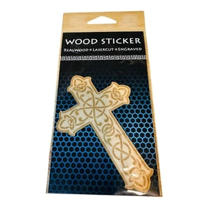 Pegatina de madera madera real grabado con láser cruz calcomanía encendedor - Imagen 1 de 2