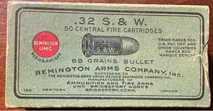 1908 REMINGTON UMC .32 CENTRAL FIRE SMITH & WESSON AMMO BOX RARE ANTIQUE POWDER! - Picture 1 of 5