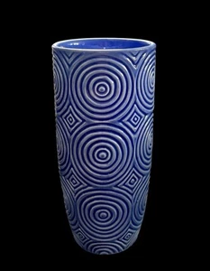 Geometric Design Cobalt Blue 8.5” Ceramic Vase Excellent Condition - Picture 1 of 6