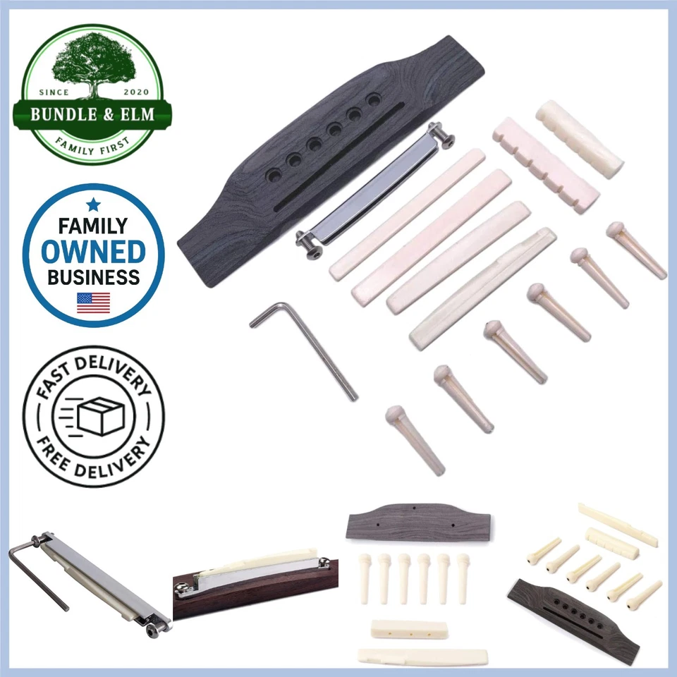 Kit de reparación de guitarra puente de palisandro pasadores de tuerca de sillín para guitarra clásica acústica Foto 1 de 4