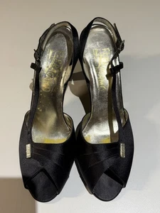 Salvatore Ferragamo Ciarit evening black satin sling pump w/Crystals - Picture 1 of 6