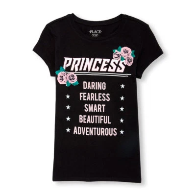 ~NEW~ "PRINCESS" Girls Graphic Shirt 4 5-6 7-8 10-12 14 16 Black Gift! Rose SS - Image 1 of 3