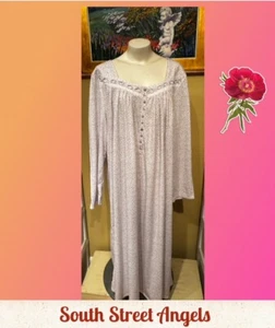 EILEEN WEST C6825053 PINK / GRAY FLORAL JERSEY COTTON LONG SLEEVE NIGHTGOWN 2X - Picture 1 of 9