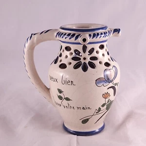 RARE Early 1900s HENRI DELCOURT Desvres French Faience Art Deco Puzzle Jug - Picture 1 of 18