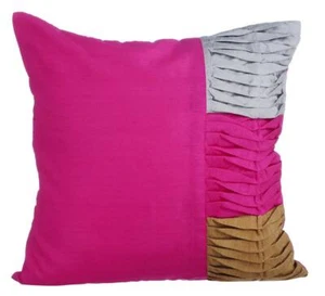 Square Throw Pillow Case Pink 16"x16", Room Decor Silk Patchwork - Pink Cheer - Picture 1 of 2