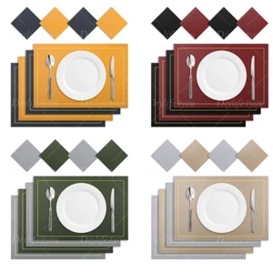 Set of 8 Dual Sided PU Leather 4 Placemats & 4 Coasters Dining Table Place Mats - Picture 1 of 32