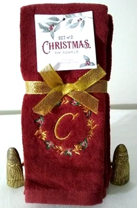 Handtücher rot gold Weihnachtsbaum bestickt 2er Set Gast Urlaub - Bild 1 von 8