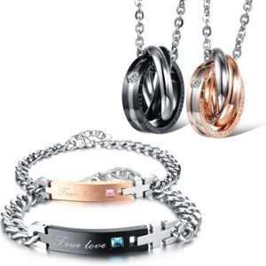 EDELSTAHL PARTNER SCHMUCKSET PÄRCHEN KETTE GRAVUR ANHÄNGER ARMBAND FREUNDSCHAFT - Bild 1 von 7