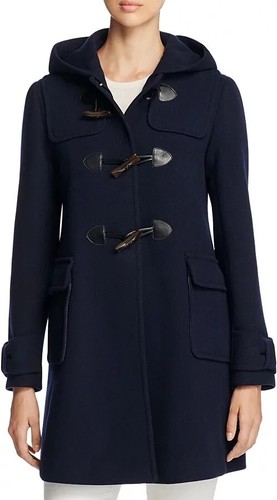 Cappotto nuovo con etichette Kate Spade K26721 lana con cappuccio rimovibile taglia L nero $458