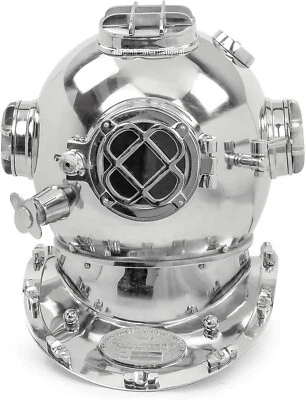 Silver Scuba Divers Diving Helmet US Navy Chrome Mark IV Deep Sea Marine Diver - Image 1 of 3