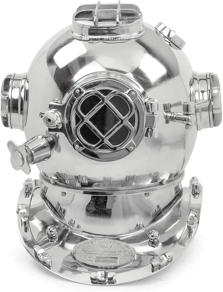 Silver Scuba Divers Diving Helmet US Navy Chrome Mark IV Deep Sea Marine Diver - Image 1 of 3