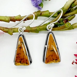 Natural Dendrite Agate Gemstone 925 Sterling Silver Earring Jewelry Gift 1.5'' - Picture 1 of 4