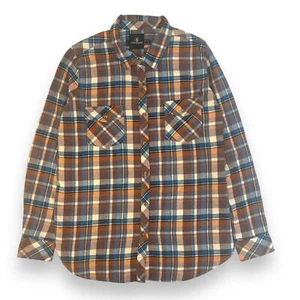 Boys Volcom Plaid Flannel Orange Brown Multicolor Button Up Shirt Size Large - Picture 1 of 5