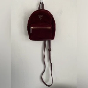 Guess Logo Velour Mini Backpack Purse Bag - Burgundy Dark Red - Bild 1 von 4