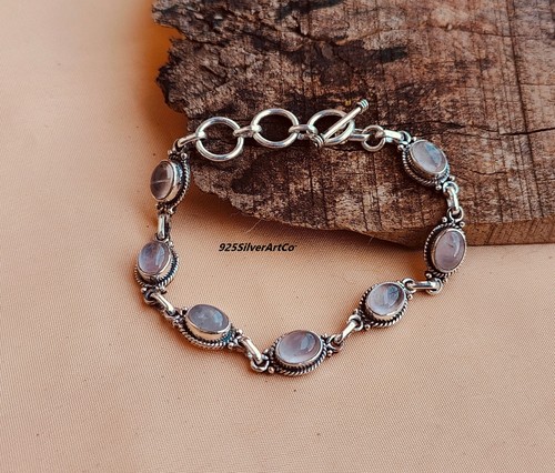 VALENTINO Bracciale Quarzo Rosa Fatto a Mano Gioielli Argento 925 Bellissimo Regalo Per Lei