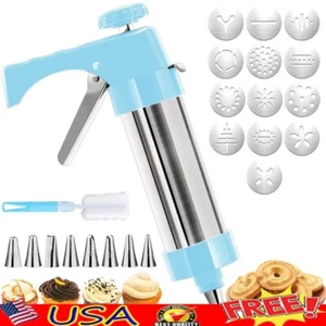 Stainless Steel Cookie Press Kit W/ 8 Piping Tips 13 Cookie Discs Baking New - Picture 1 of 5