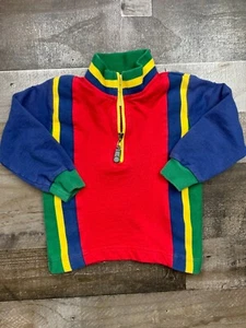 Gymboree Youth Boys Red Blue Green Striped 1/2 Zip Pullover Shirt XS 90s Vintage - Picture 1 of 13