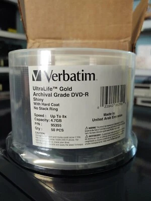 50-Pak Verbatim UltraLife Gold Archival Grade DVD-R Shiny 8x 4.7GB P/N: 95355 - Image 1 of 2