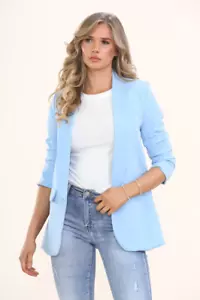 Women's Casual Light Blue Ruched Sleeve Blazer. More Colours,UK 8-20. Plus Sizes - Picture 1 of 51