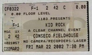 Boleto de concierto Kid Rock 2002 Consejo Fieldhouse nivel de piso canal transparente - - Imagen 1 de 1