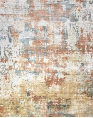 Modern Spectacular Hand Made Area Rug Gabbeh  9x 12 Ft New Abstract Gold Rust - Image 1 of 4