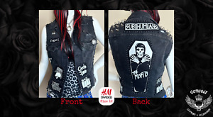 Punk Rock Battle Vest,  Womens 12Medium Black Denim Vest w/ Spikes Studs Patches