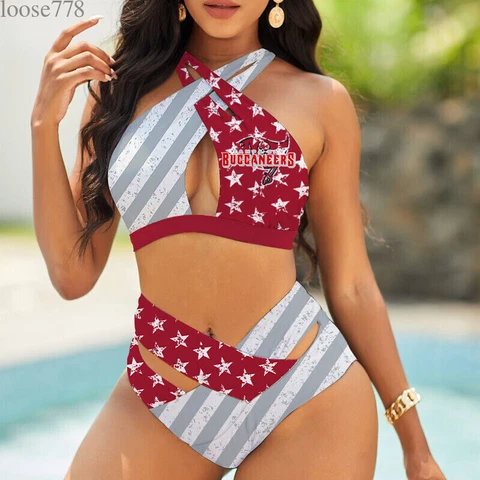 Tampa Bay Buccaneers Women Sexy Bikini High Waist Swimsuit Beach Swimwear 2PCS Cover