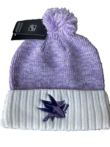 Mujeres Fanáticos San José Tiburones Púrpura Blanco Gorro Tejido Sombrero Pom Auténtico Nuevo con Etiquetas - Imagen 1 de 7