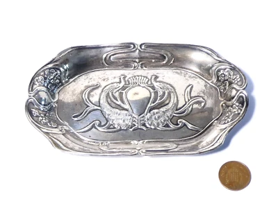 1901 Art Nouveau plato/bandeja con diseño de 2 pavos reales #T87 Foto 1 de 4