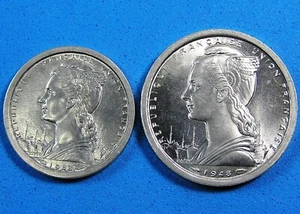 Cameroon Lot of 2 Coins 1948 2 Francs & 1 Franc, Lustrous UNC - Bild 1 von 2