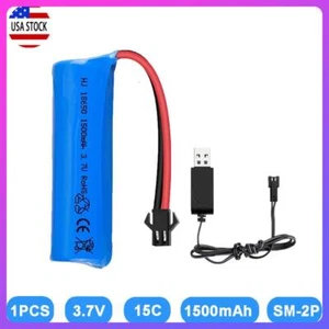 Batteria ricaricabile agli ioni di litio 3,7 V 1500 mAh 15 C spina SM-2P + cavo USB per auto RC - Foto 1 di 7