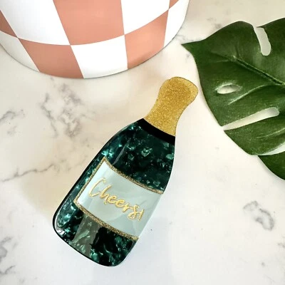 Champagne Bottle Claw Clip Novelty Cheers Hair Accessory Acrylic Celebration NEW - Image 1 of 4