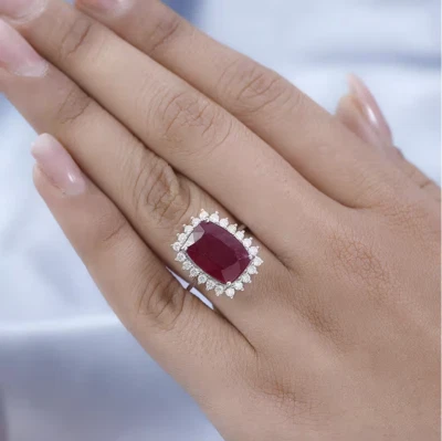 9K White Gold Ruby and Moissanite Halo Engagement Ring 11.55Ct Hallmarked Size M - Image 1 of 4