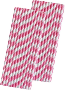 Stripe Paper Straws - Pink White - Valentine - Birthday Party Supply 7.75 Inches - Picture 1 of 5