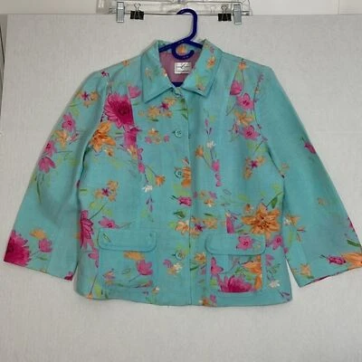 Emma James Linen Blend Blazer with Pockets, Covered Buttons, Aqua, 10 - Image 1 of 4