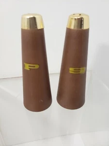 Salt and Pepper Shakers MCM Danish Vintage Wood Gold Teak    T6C - Picture 1 of 4