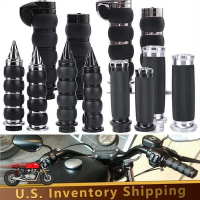 1" Motorcycle Chrome Black Hand Grips Handlebar for Harley Yamaha Virago 250 - Image 1 of 2