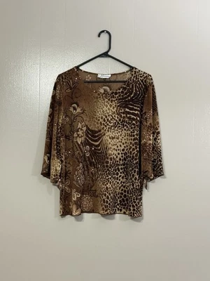Vestido Granero Mujer Top 1X Dorado Marrón Negro Leopardo Floral Manga 3/4 C29 Foto 1 de 4