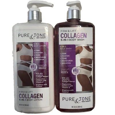 Loción corporal y gel de baño Pure Tone colágeno coco con vitamina E firme tensor 32 Foto 1 de 4