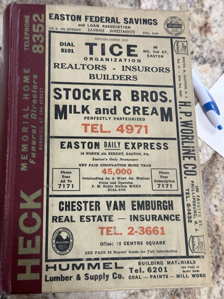 Vtg Mid Century Telephone Directory,business Guide Book Easton Pa Telephone Book - Image 1 of 4