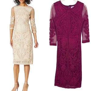 JS Collections Soutache Embroidered Midi Dress Fuchsia sz 2 Cocktail Wedding - Picture 1 of 11