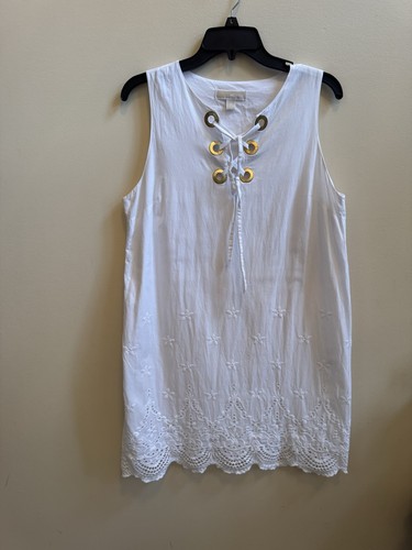 Abito midi Michael Kors bianco con cravatta davanti impreziosito taglia 10