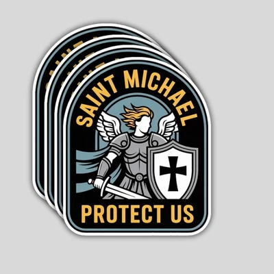 Saint Michael Protect Us Stickers: Catholic Vinyl Decals - 4PCS - Image 1 of 4