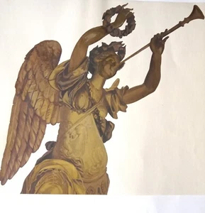 Déesse Niké Figure de proue d'un Navire Peinture Dorée originale 1980 38 x 43 cm - Picture 1 of 7