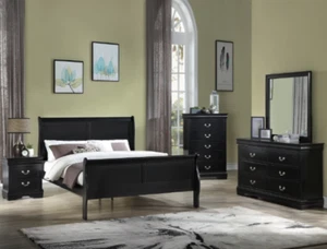 NEW Queen King Twin Full 5PC Black Sleigh Bedroom Set Modern Furniture B/D/M/N/C - Picture 1 of 5