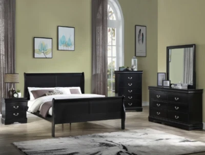 NEW Queen King Twin Full 5PC Black Sleigh Bedroom Set Modern Furniture B/D/M/N/C - Image 1 of 4