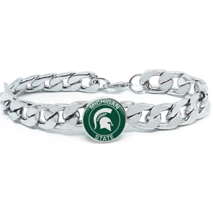 Michigan State Spartans Mens Link Chain Bracelet Gift D4 - Picture 1 of 6