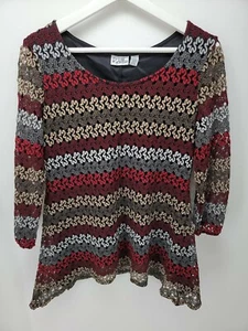 Kim Rogers Black Red Striped Long Top Size S - Picture 1 of 9